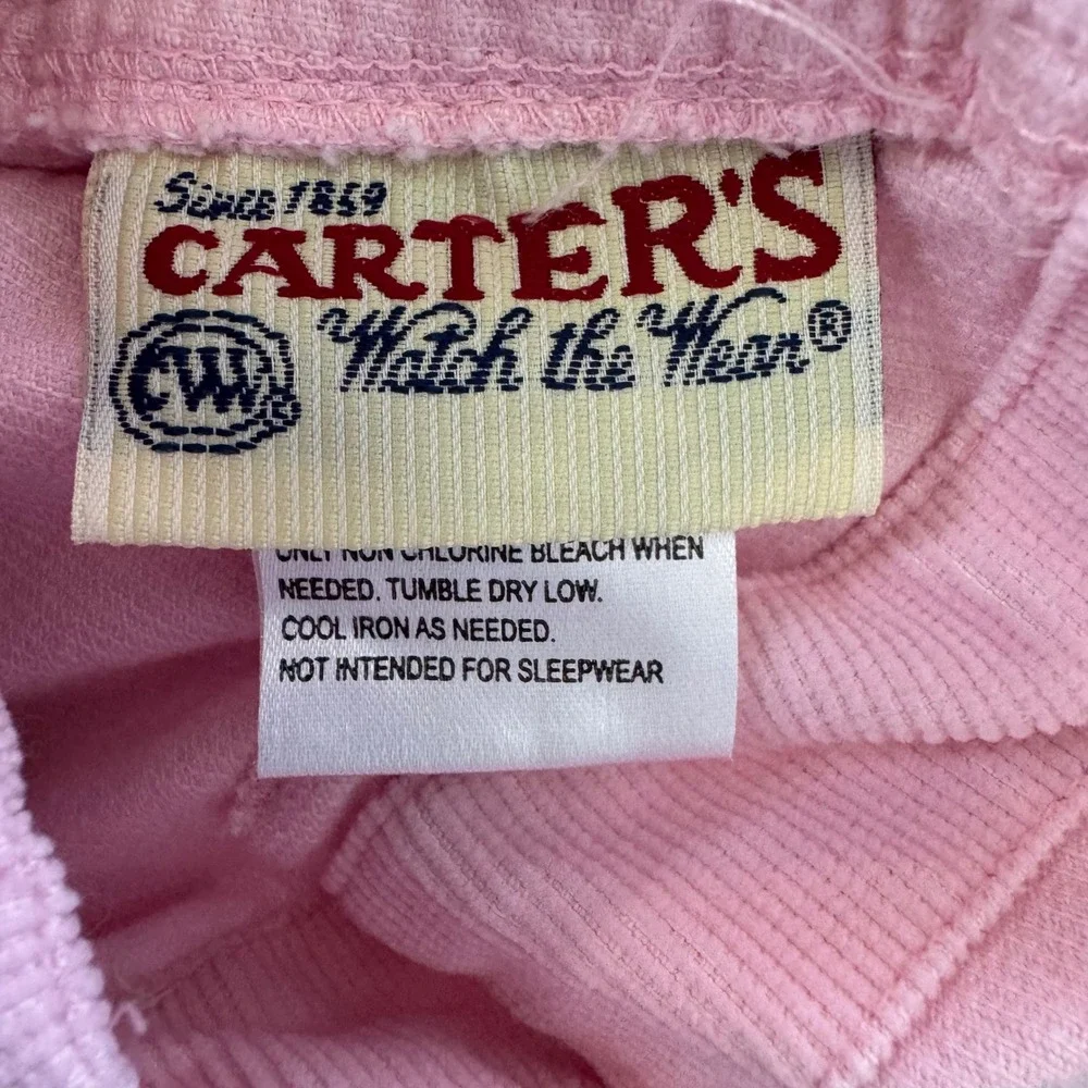 Vintage Carters Pink Corduroy Floral Embroidered Overalls 18 Months Bibs